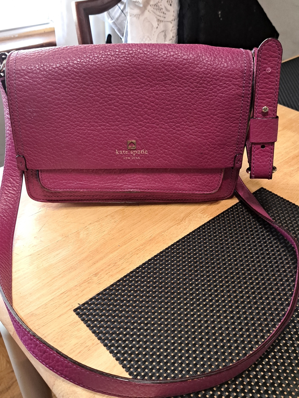 kate spade New York Pebbled Leather Crossbody Bag in Magenta